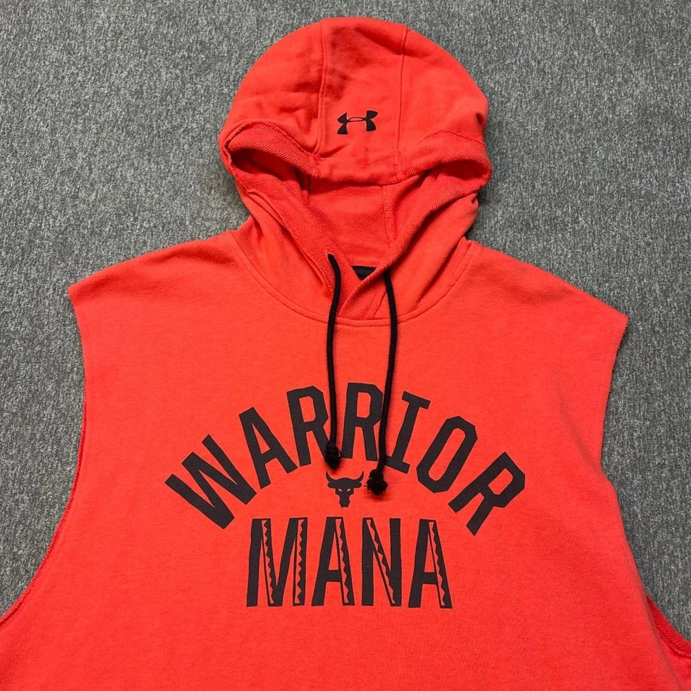 Under Armour Project Rock Warrior Mana Sleeveless Hoodie Red Mens M 1352693
